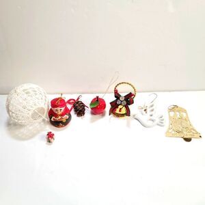 Bundle lot of 7 Vintage Christmas Tree Ornaments Mrs Clause Apple Pine Cone